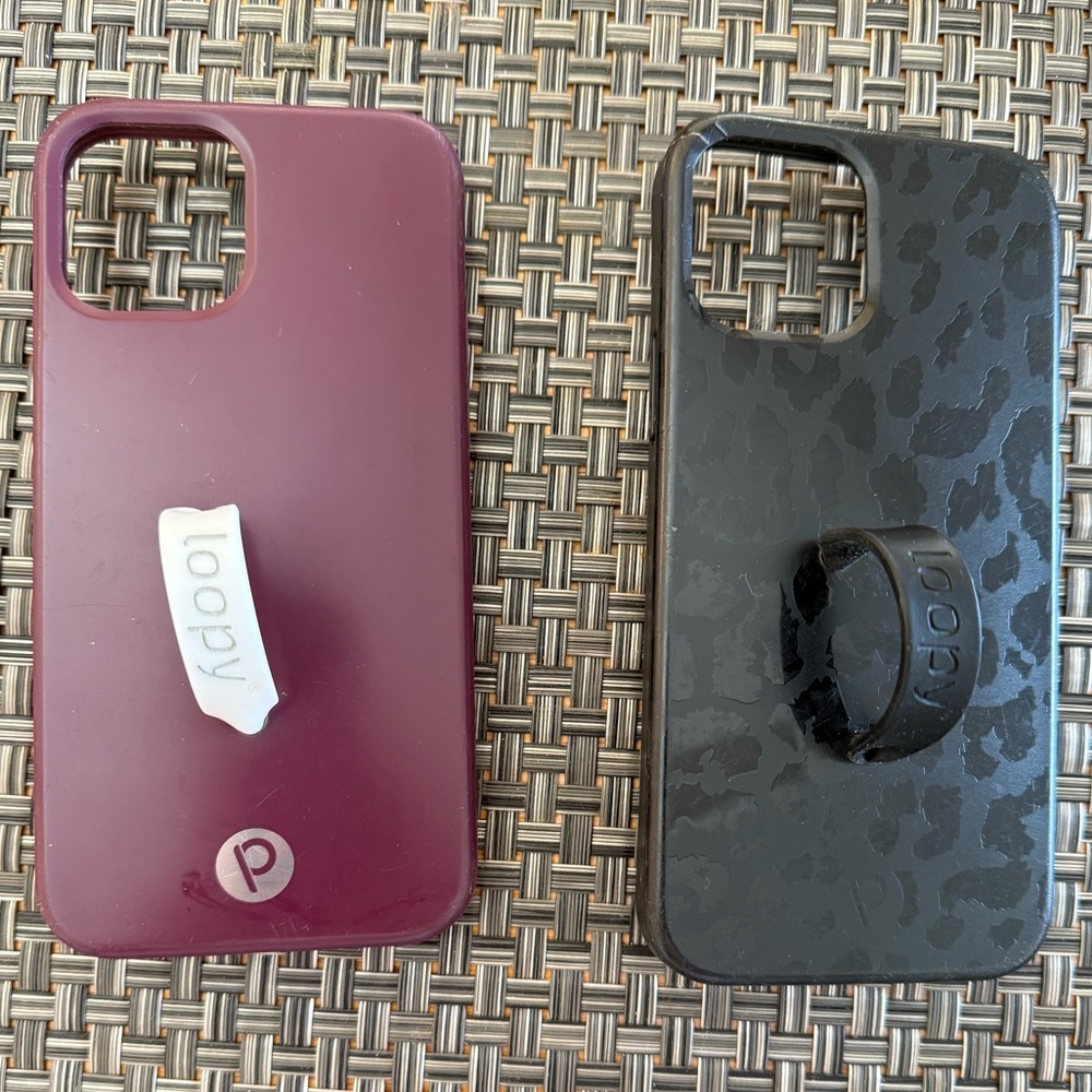 Loopy Case, iPhone 12pro, Midnight Leopard w/blk loopy and Wine w/white loopy